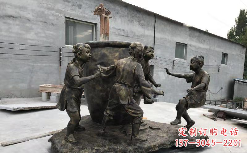 吉林玻璃钢仿铜古代寓言故事司马光砸缸雕塑
