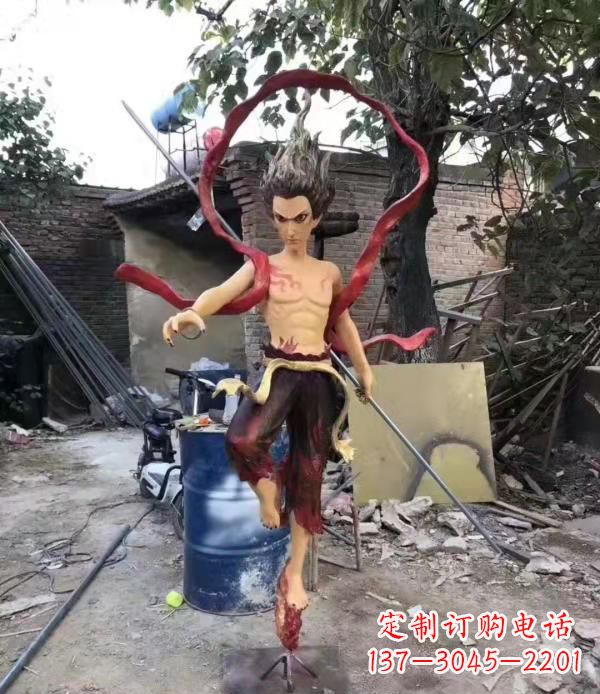 吉林玻璃钢仿真哪吒雕塑