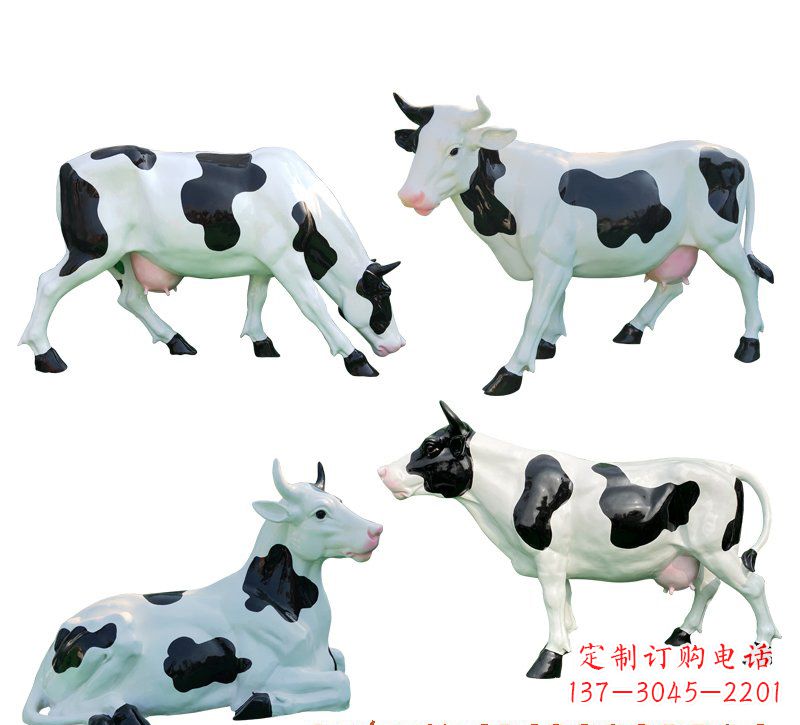 吉林玻璃钢仿真奶牛组雕