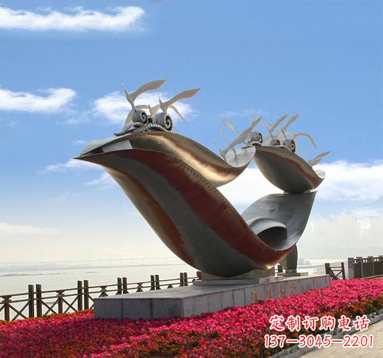吉林不锈钢城市抽象船和海鸥雕塑