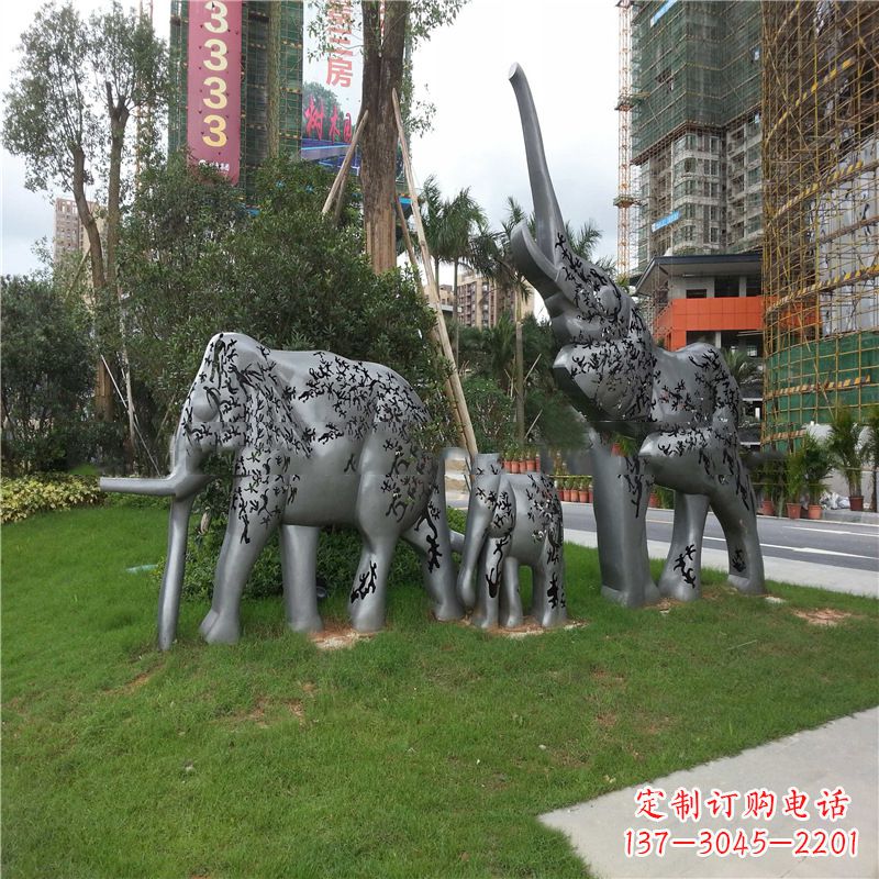 吉林不锈钢抽象大象雕塑-小区园林草坪雕塑景观雕塑