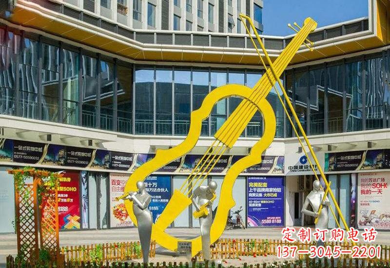 吉林不锈钢抽象喷漆大提琴雕塑