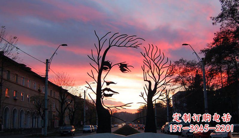 吉林不锈钢抽象人头街边景观雕塑