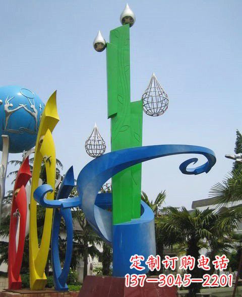 吉林不锈钢抽象水滴和植物雕塑