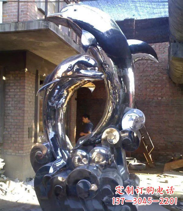 吉林不锈钢海豚动物雕塑 (3)