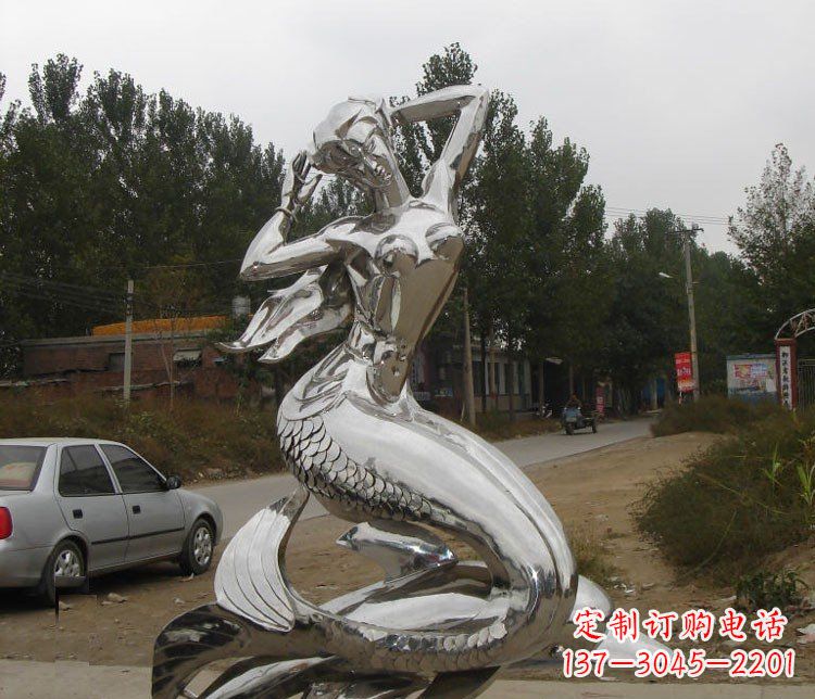吉林不锈钢美人鱼和海豚公园景观雕塑