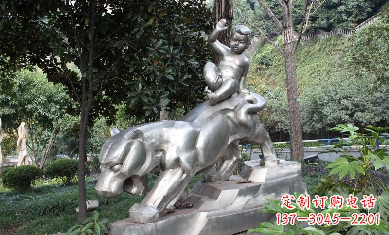 吉林不锈钢骑老虎的小孩雕塑