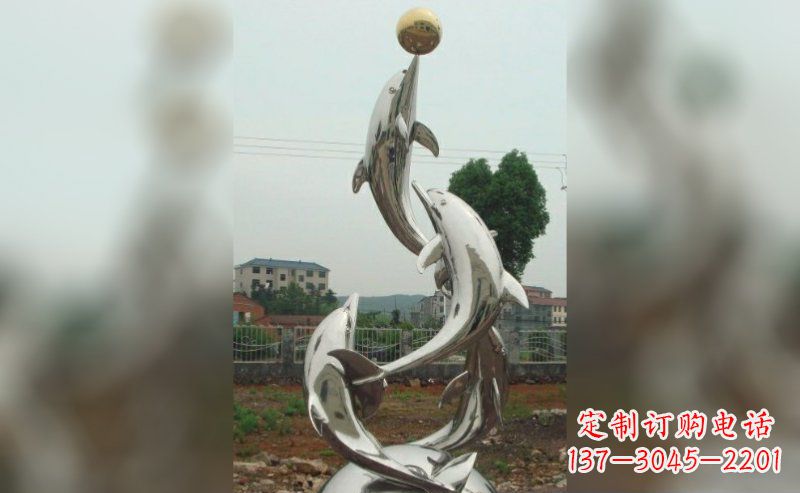 吉林不锈钢三个海豚嬉戏雕塑