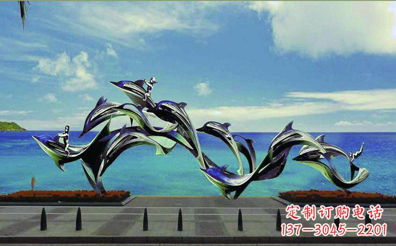 吉林不锈钢跳跃的海豚广场景观雕塑