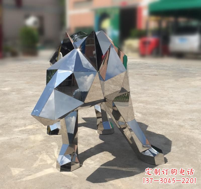 吉林不锈钢园林动物几何狼雕塑