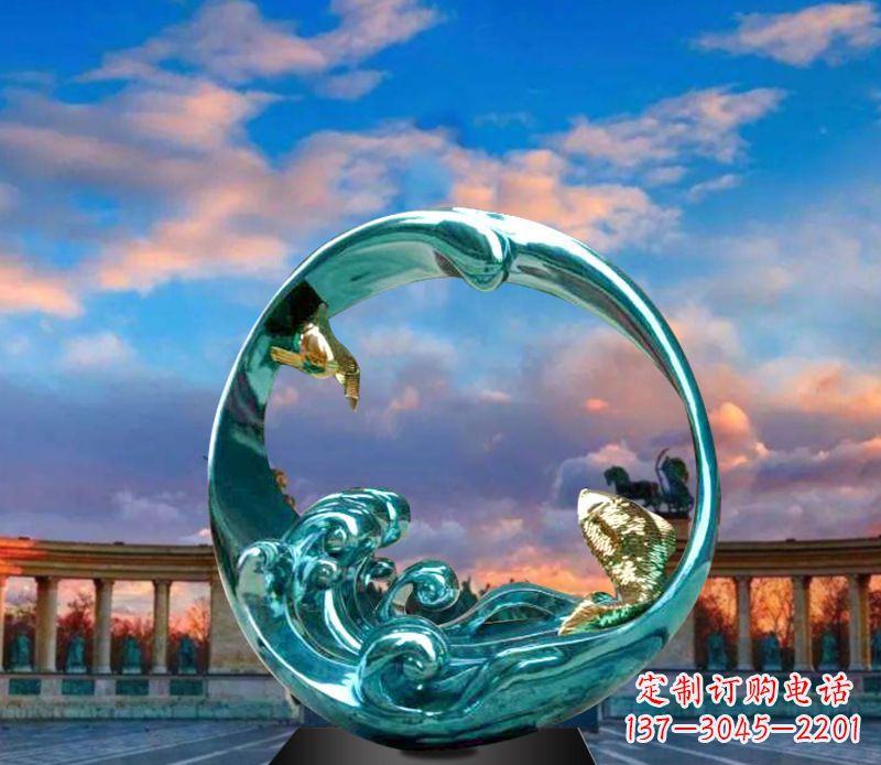 吉林城市之环不锈钢彩银雕塑