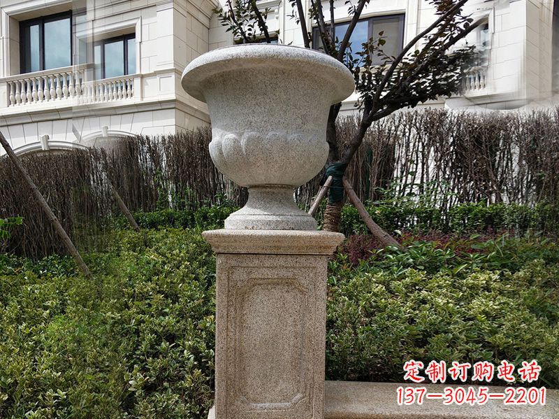 吉林大理石花钵小区花盆石雕艺术品