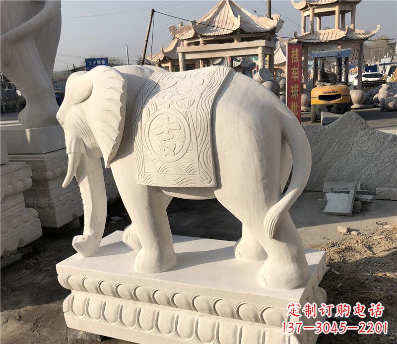 吉林大理石卷鼻如意大象雕塑