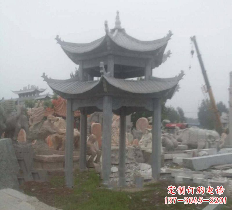 吉林大理石六角凉亭石雕,精美绝伦