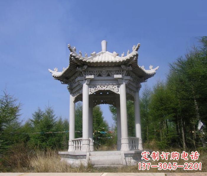 吉林精美大理石六角石凉亭雕塑