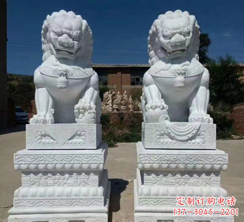 吉林大理石狮子石雕，雕塑定制精美狮子