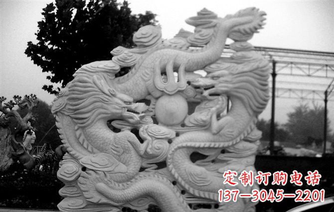 吉林精美大理石双龙雕塑
