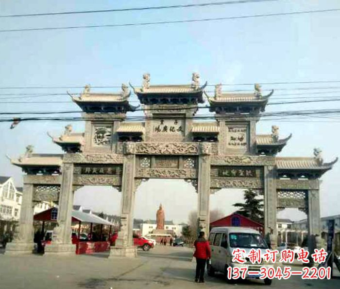 吉林大型五门石雕牌坊 (3)