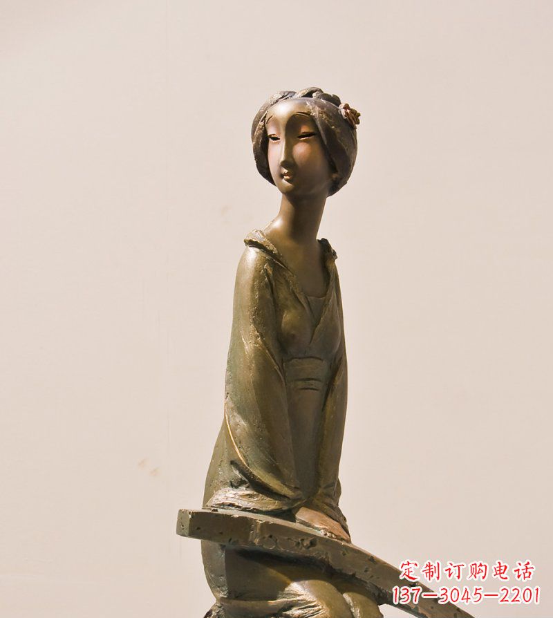 吉林古筝女人铜雕古代人物雕塑