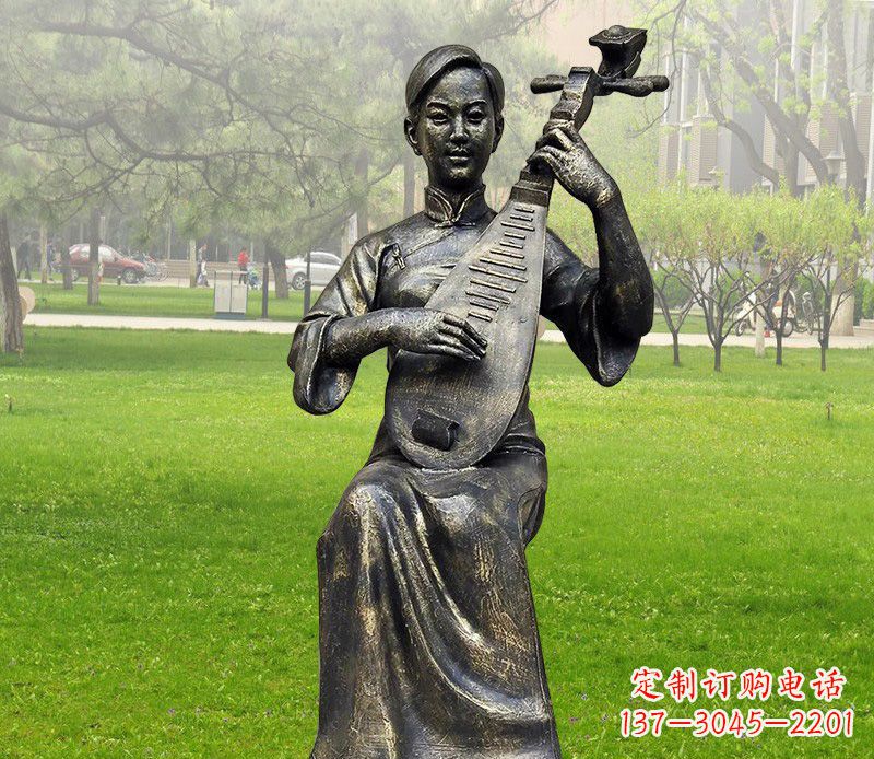 吉林高质量青铜人物弹琵琶雕塑
