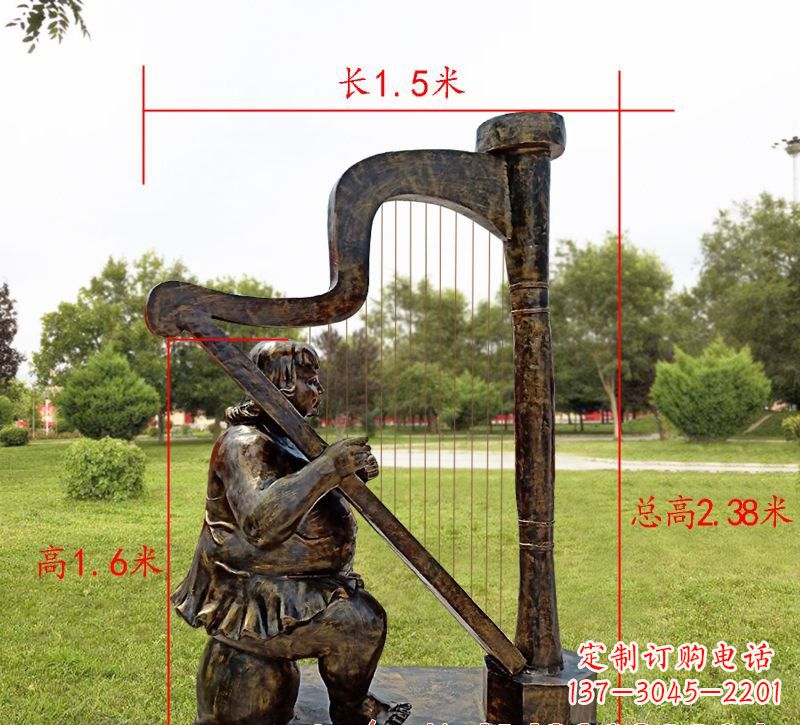 吉林手工铜制竖琴雕塑