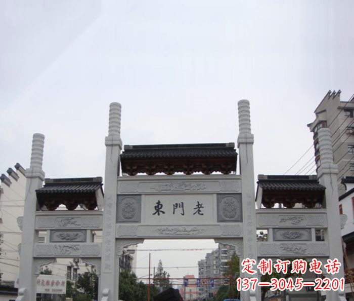 吉林精美三门石牌坊雕塑