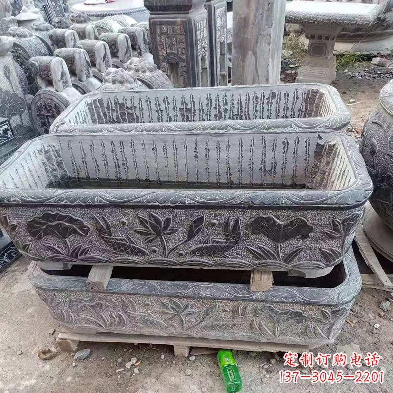 吉林方形石槽雕塑,打造完美家庭养鱼石缸