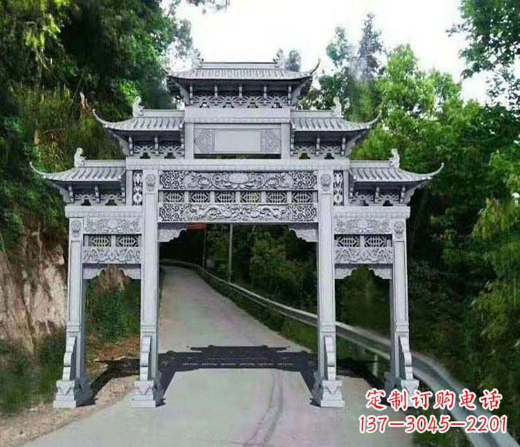 吉林仿古三门牌坊石雕