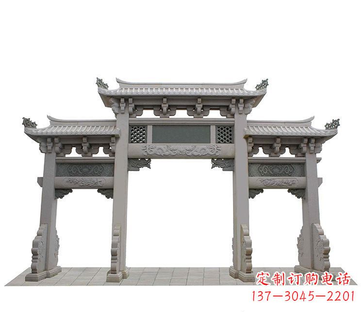 吉林精美仿古三门牌坊石雕