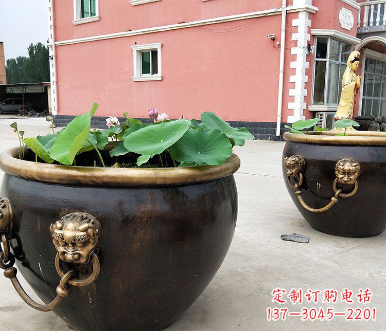 吉林精美铜雕狮子头水缸