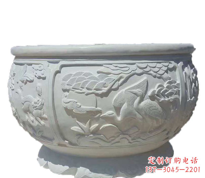 吉林精美仿古鱼缸石雕花盆雕塑