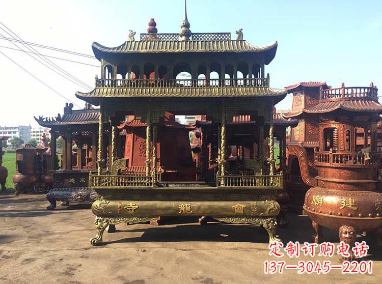吉林高浮雕螭龙纹铜香炉