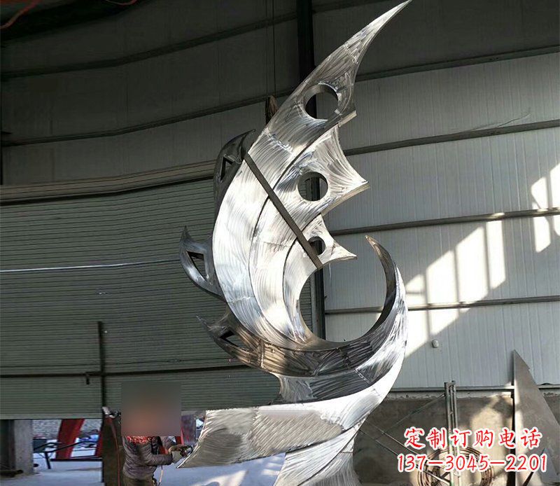 吉林公园不锈钢抽象凤凰景观雕塑 (3)