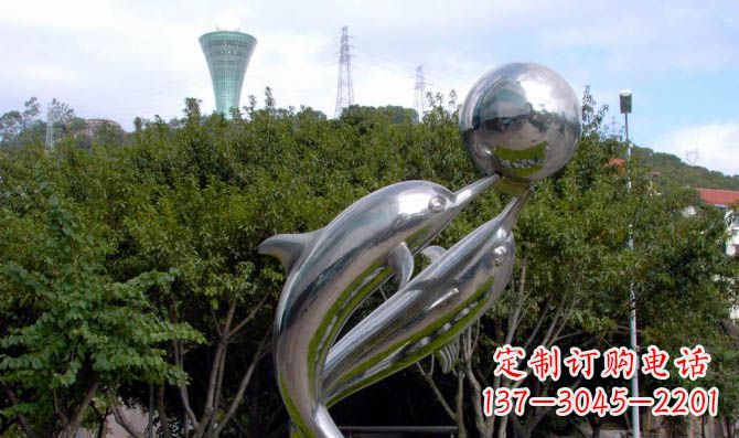 吉林高贵静谧的不锈钢海豚顶球雕塑