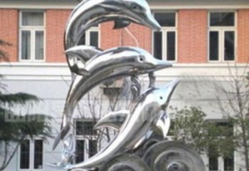 吉林跳跃海豚海浪不锈钢雕塑