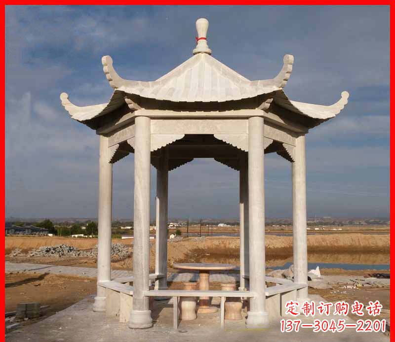 吉林公园大理石六角石雕凉亭 (2)