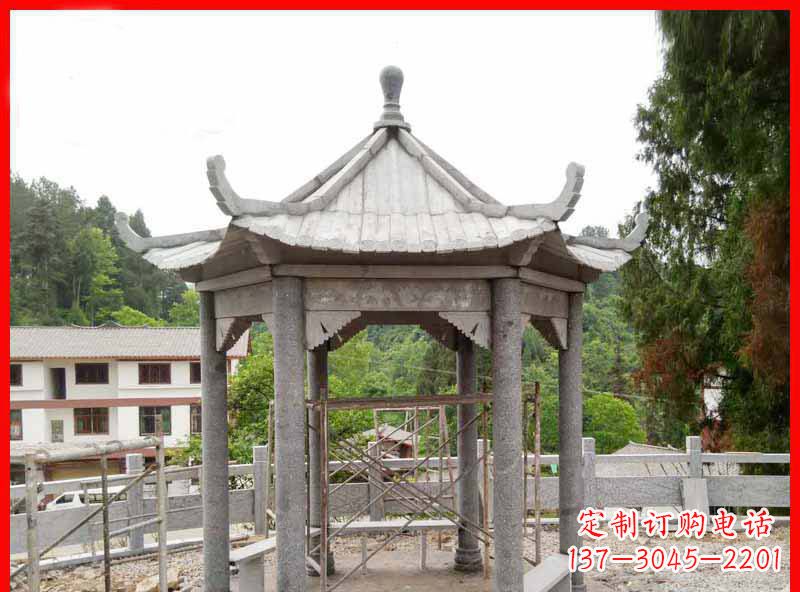 吉林精美大理石六角石凉亭雕塑