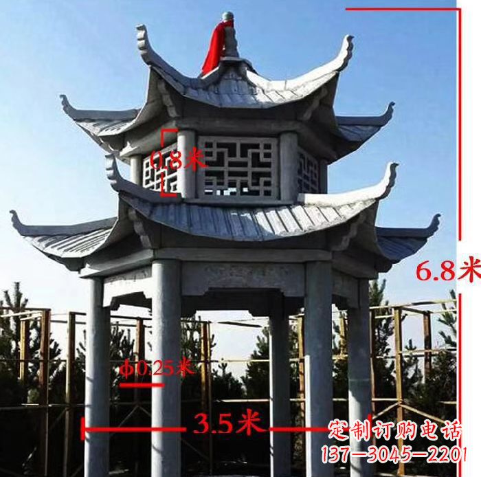 吉林杰出的大理石六角石双层凉亭雕塑