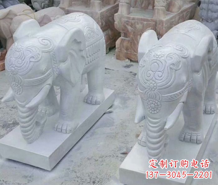 吉林公园动物汉白玉招财大象石雕 (2)