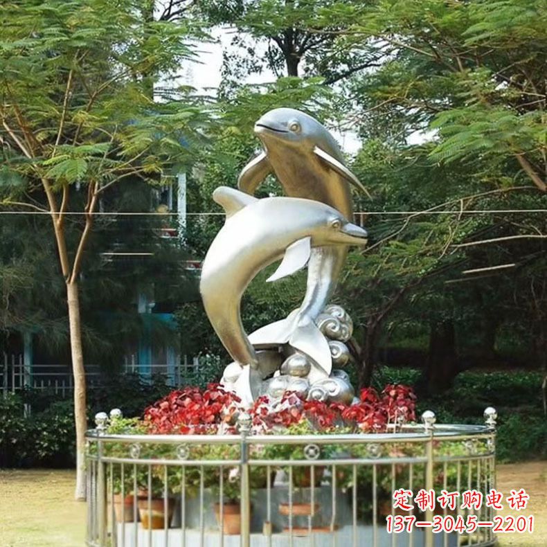 吉林公园动物海豚不锈钢景观雕塑