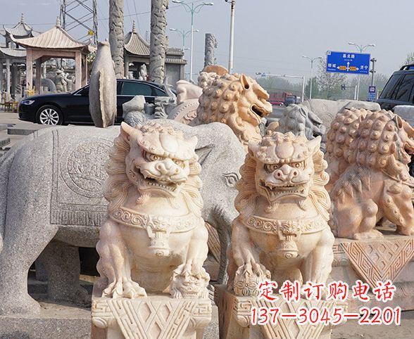 吉林公园动物晚霞红狮子石雕