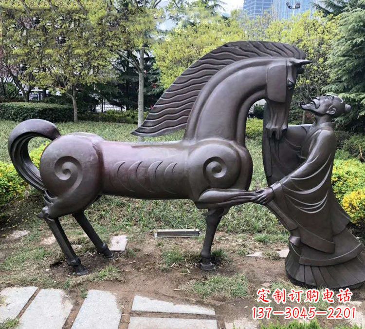 吉林公园古代名人伯乐相马铜雕