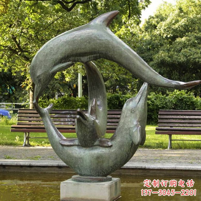 吉林公园海豚水景景观铜雕喷泉