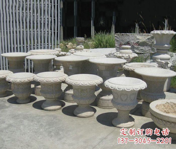 吉林大理石花盆石雕艺术品