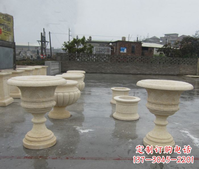 吉林完美绽放——大理石花盆石雕