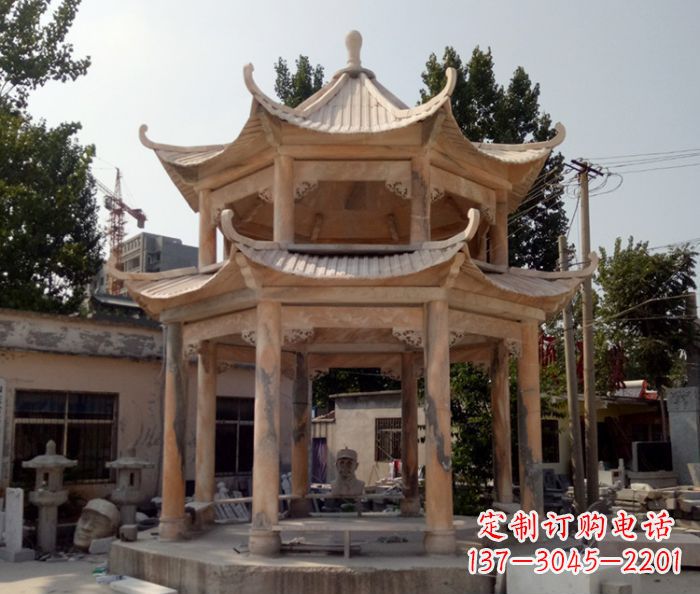 吉林精美古典双层石凉亭雕塑