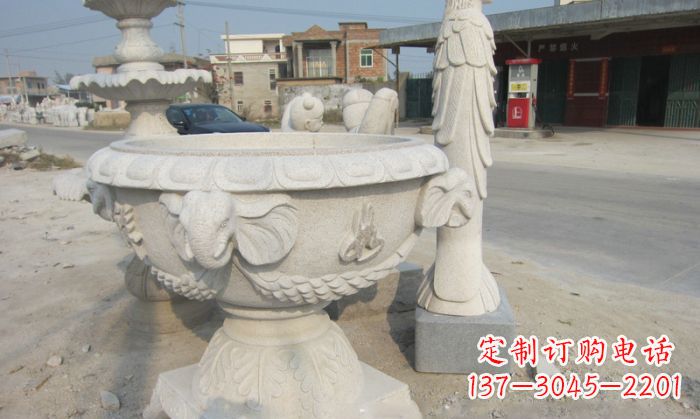 吉林带有灵性的梦幻象头石水缸雕塑
