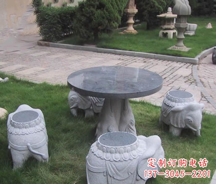 吉林公园景观小象石桌凳石雕