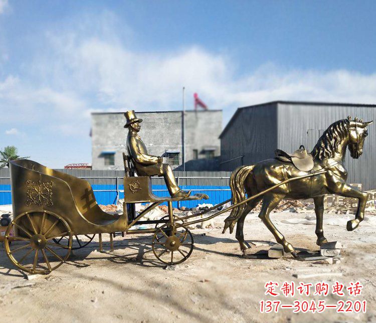 吉林公园景观坐着马车的人物铜雕