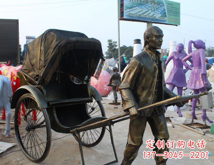 吉林精致可爱的黄包车铜雕